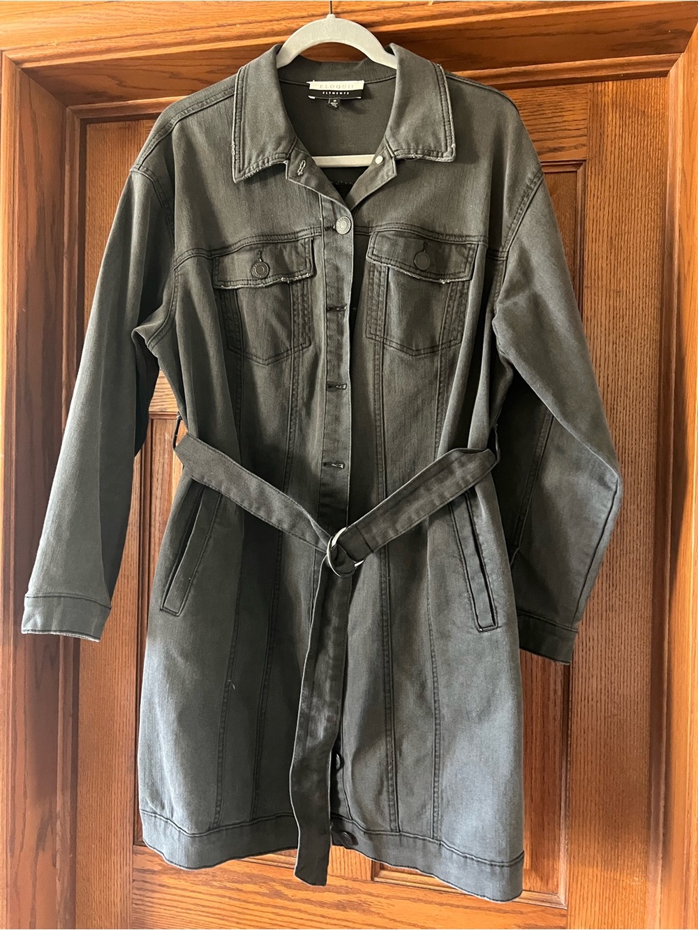 Eloquii Dark Gray Belted Denim Jacket